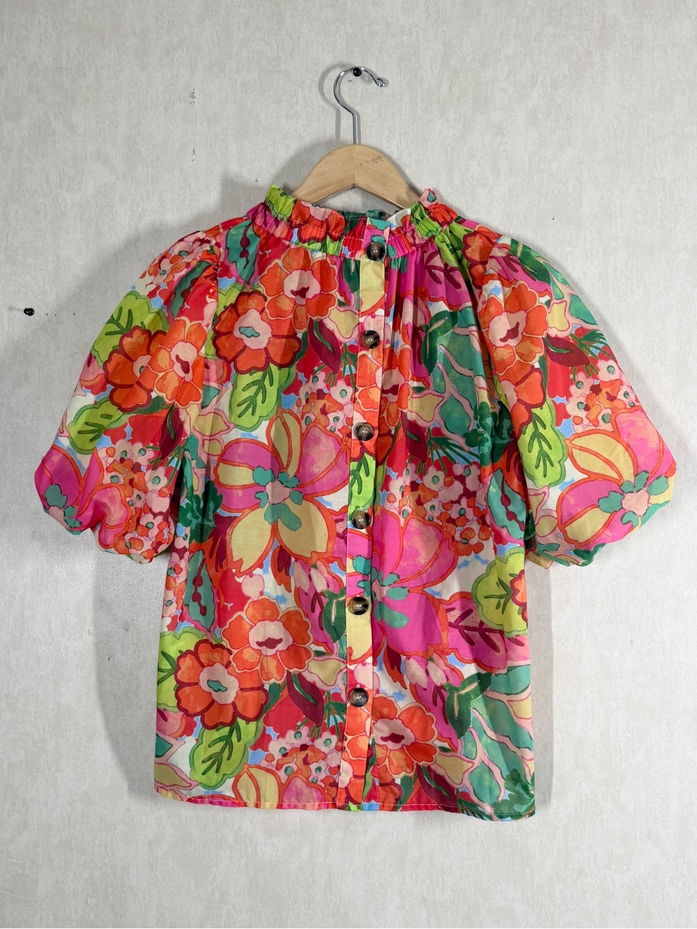 THML Women’s Sprout Of Spring Puff Sleeve Floral Blouse Top in Multicolor L - Picture 6 of 11
